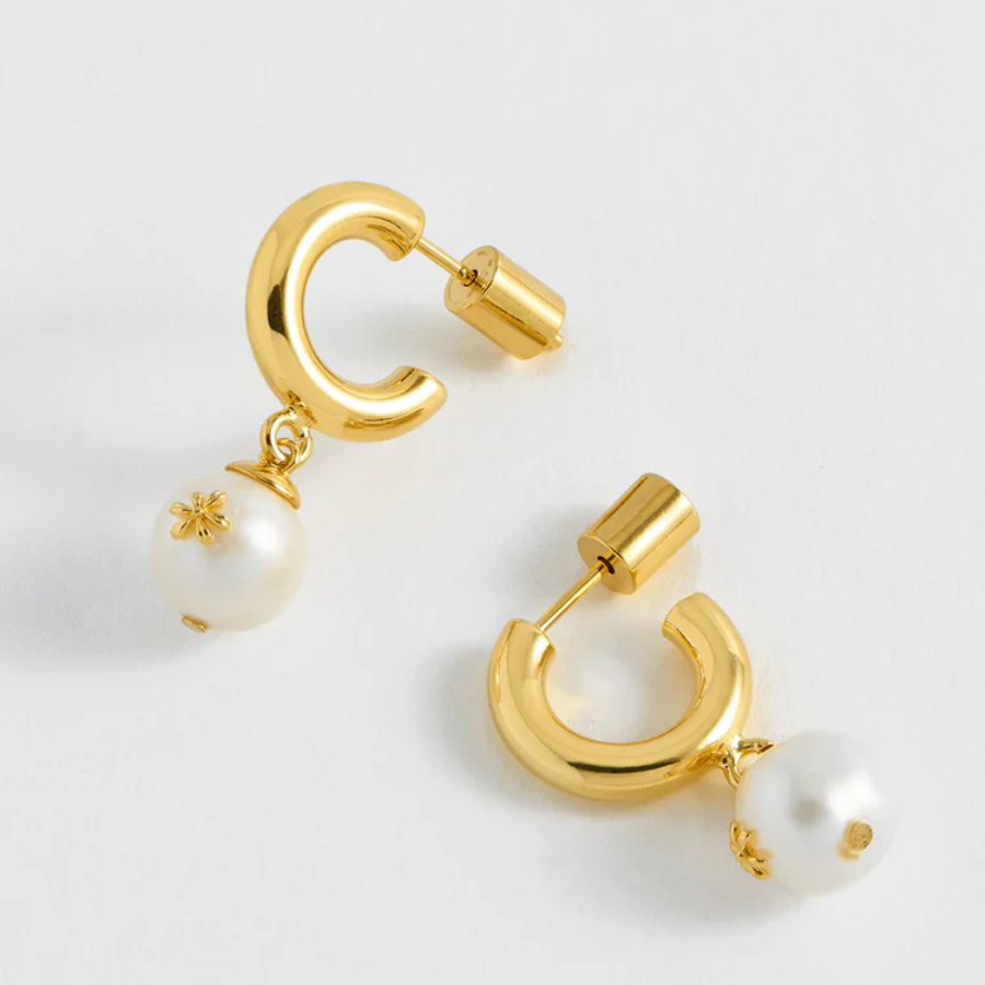 Floral Pearl Drop Hoops - HAYGEN