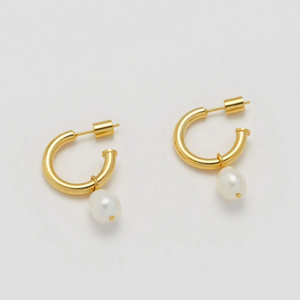 Gold Plated Pearl Drop Hoops - HAYGEN