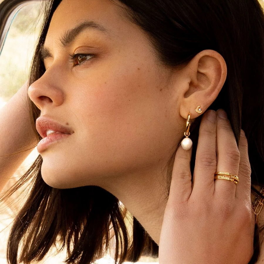 Gold Plated Pearl Drop Hoops - HAYGEN