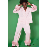 Silk Blend Feather Pyjama - Pink - HAYGEN