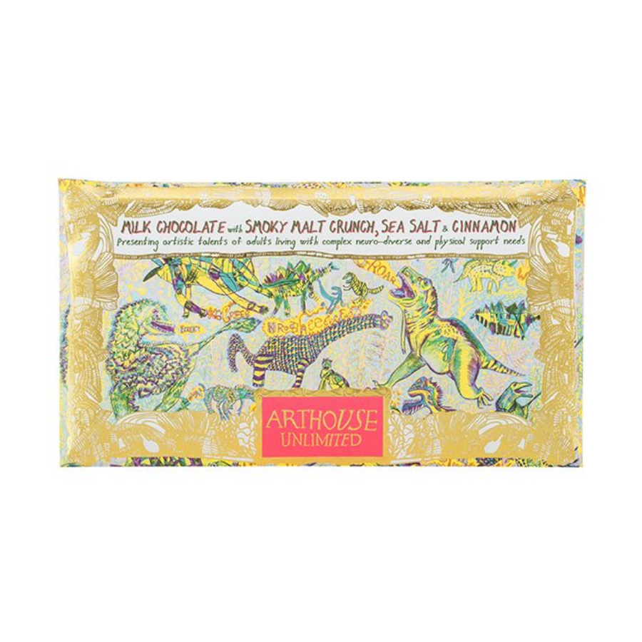ArtHouse - Chocolate Bar Dinosaurs - Milk Chocolate with Smoky Malt Crunch, Sea Salt & Cinnamon - HAYGEN