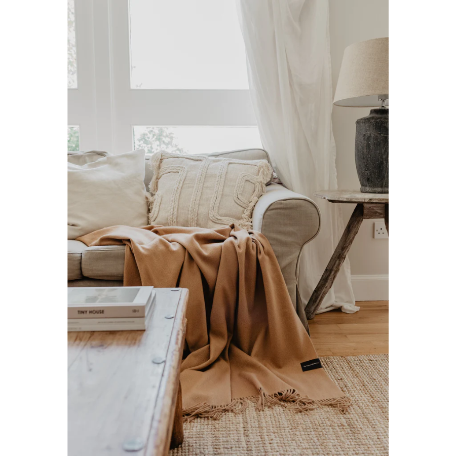 The Tartan Blanket Co - Lambswool Blanket - Camel - HAYGEN