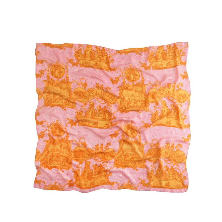 One Hundred Stars- Silk Scarf Ancient Columns Orange - HAYGEN