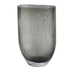 Large Ribbed Grey Glass Vase - HAYGEN