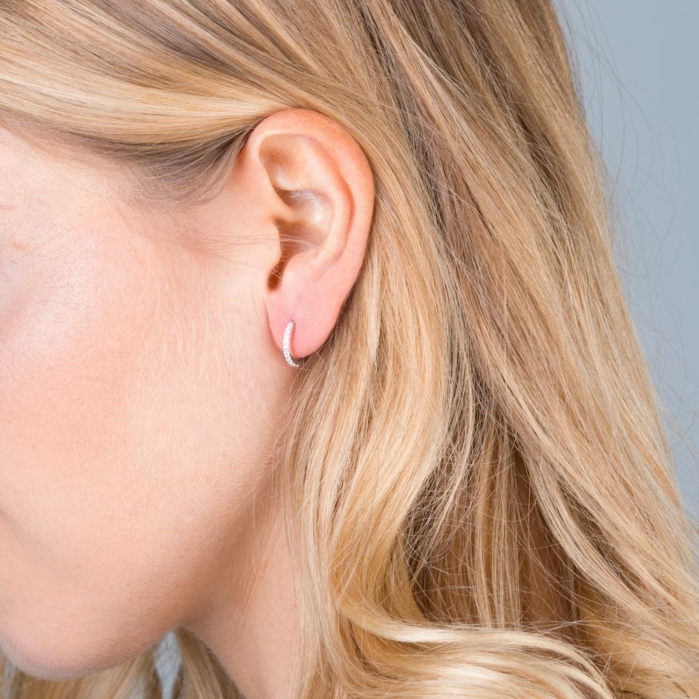 Mini Pave Huggie Hoop Earrings - Silver - HAYGEN