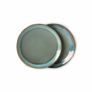 HKliving - 70s Ceramic Dessert Plate - Set of 2 - Moss - HAYGEN