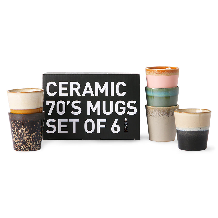 HKliving - 70s Ceramic Coffee Mugs - Set of 6 - Oberon - HAYGEN
