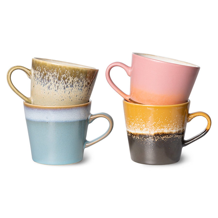 HKliving - 70s Ceramic Cappuccino Mugs Set of 4 - Meteor - HAYGEN