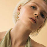 Molten Square & Pearl Asymetrical Drop Earrings - HAYGEN