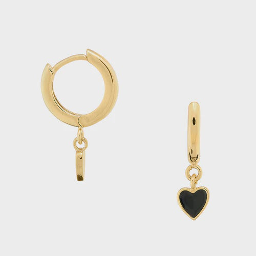 Enamel Heart Drop Huggie Black - HAYGEN