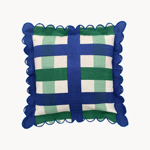 Amuse la Bouche - Outdoor Verde & Navy Check Scallop Cushion Cover - HAYGEN