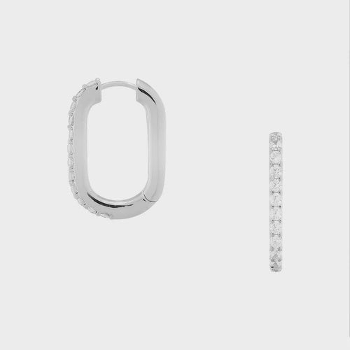 Crystal Encrusted Oval Hoops - Silver - HAYGEN