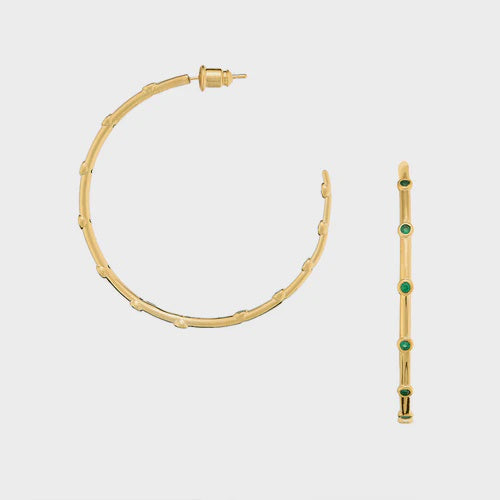 Fine Crystal Station Large Hoops - Emerald - HAYGEN
