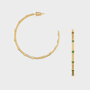 Fine Crystal Station Large Hoops - Emerald - HAYGEN