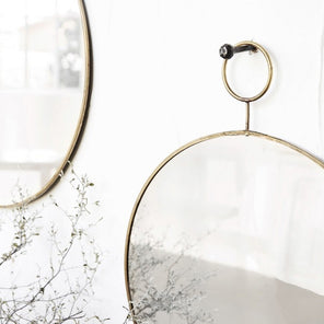 House Doctor - Round Brass Mirror w/ Loop Hook - Large Product Image