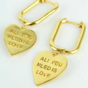 All you need is Love Heart Charm Hoops - Gold - HAYGEN