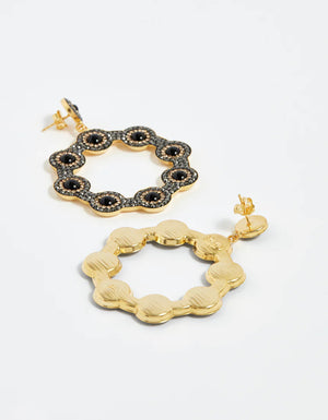 Soru - Onyx Hoop Earrings - Gold - HAYGEN