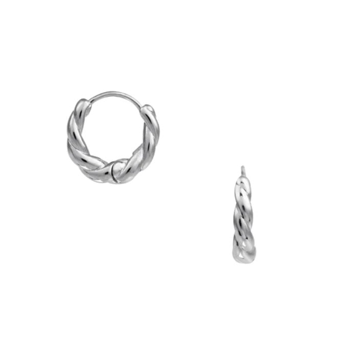 Rope Twist Huggie Hoop - Silver - HAYGEN