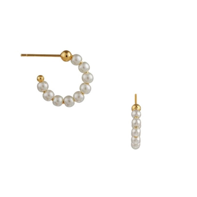 Pearl Threaded Huggie Hoops - HAYGEN