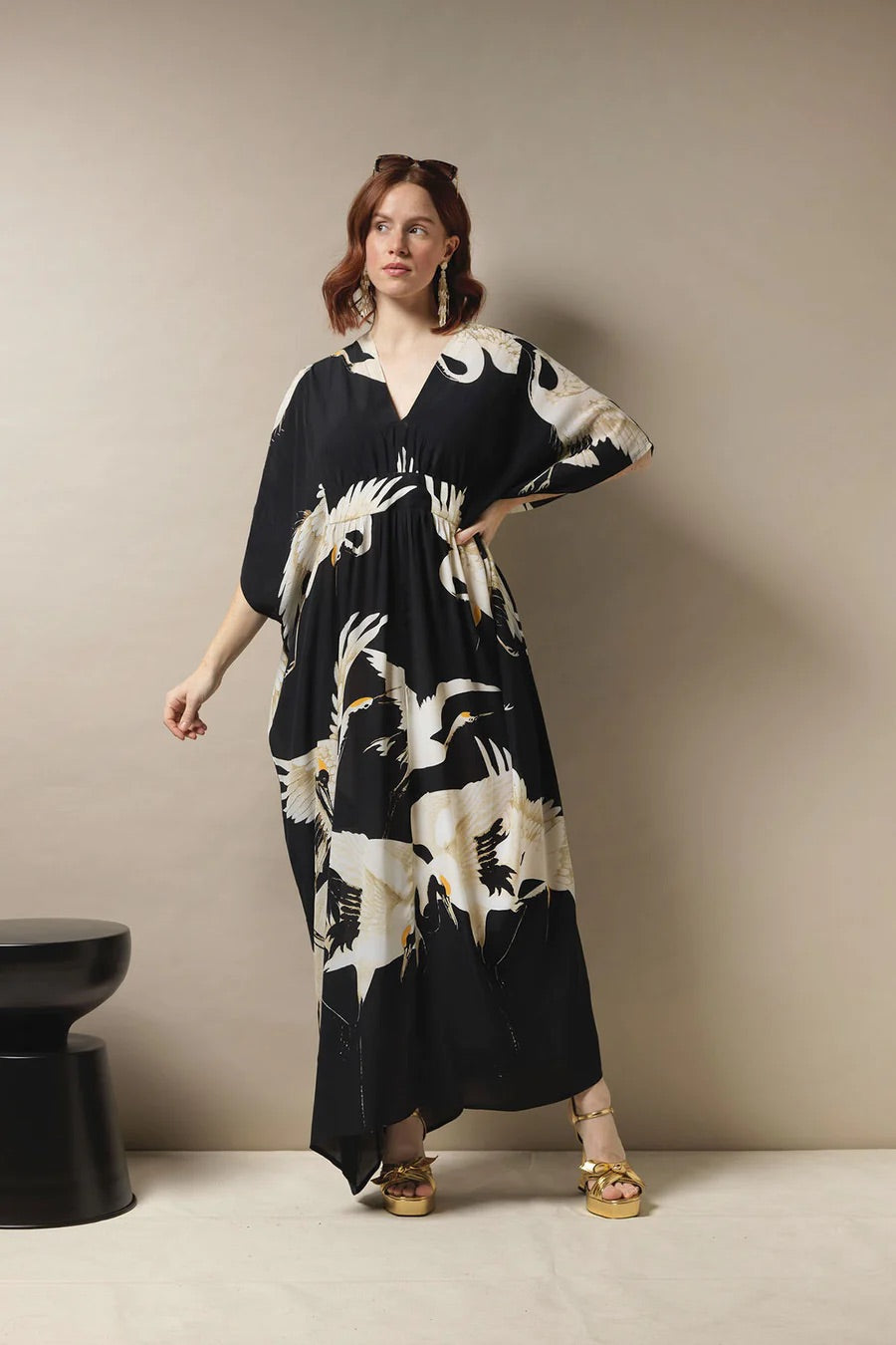 One Hundred Stars - Margeux Kaftan Stork Black - HAYGEN
