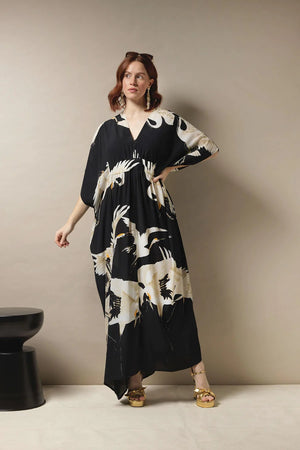 One Hundred Stars - Margeux Kaftan Stork Black - HAYGEN