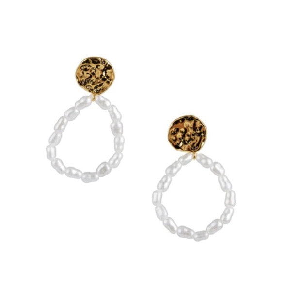 Molten Stud & Open Circle Pearl Earrings - HAYGEN