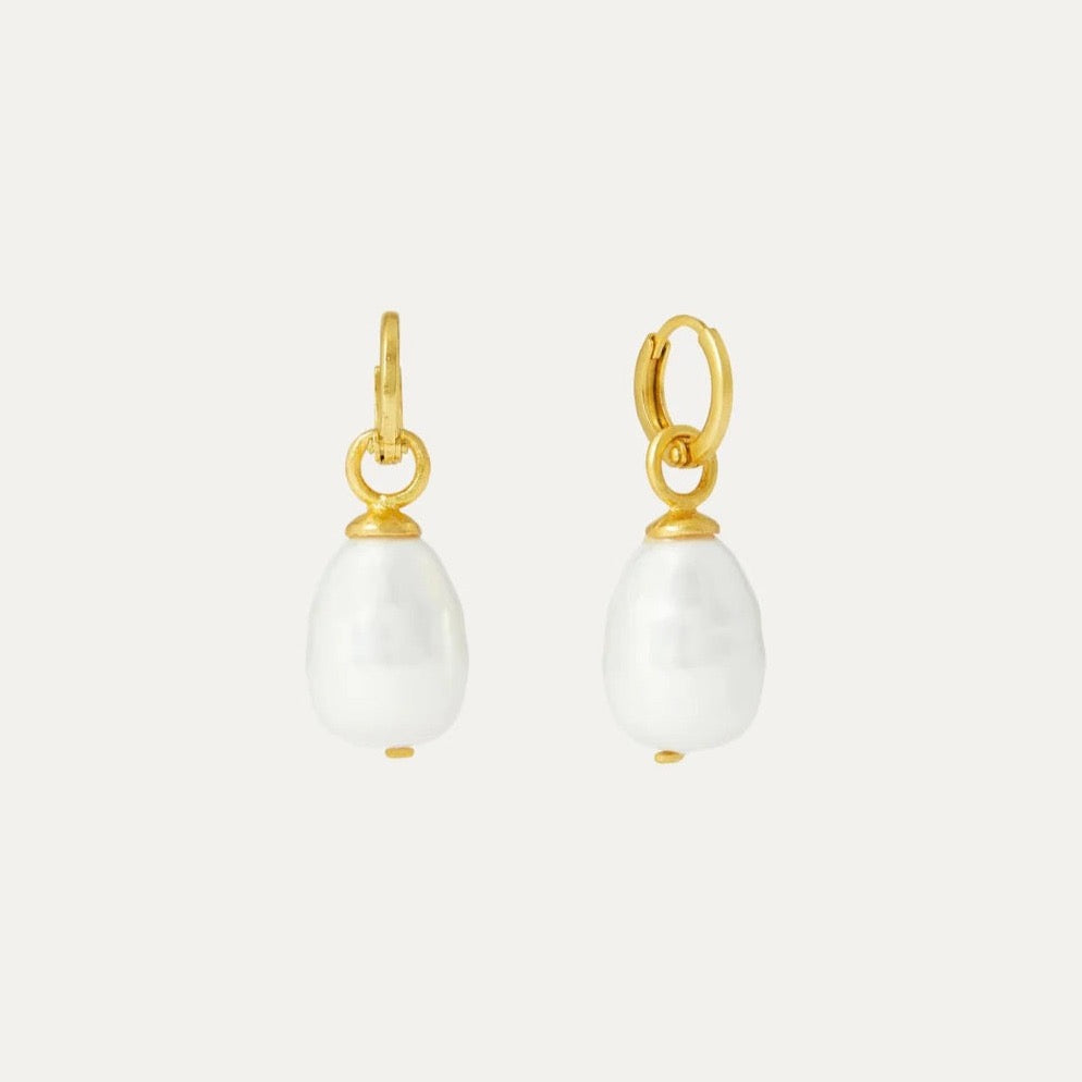 Ava Pearl Drop Huggie Earrings - HAYGEN
