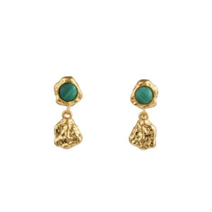 Molten and Semi Precious Malachite Drop Earrings - HAYGEN