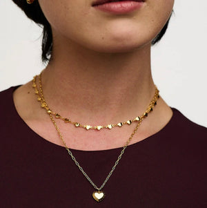 Etched Heart Charm Necklace - Gold - HAYGEN