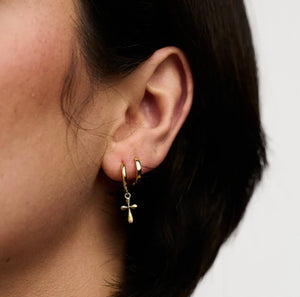Dainty Cross Drop Huggie - Gold - HAYGEN