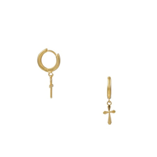 Dainty Cross Drop Huggie - Gold - HAYGEN