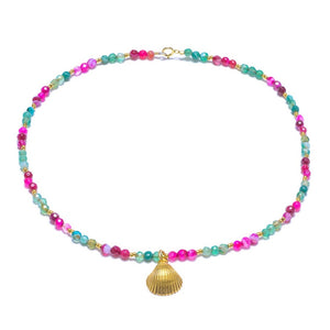 Cabbage White - Pink and Green Agate with Clam charm - HAYGEN