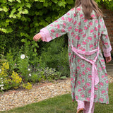 Block Print Kimono - Pink & Green Jaipur - HAYGEN
