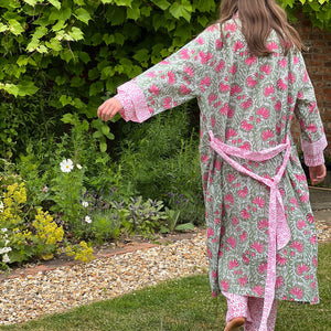 Block Print Kimono - Pink & Green Jaipur - HAYGEN
