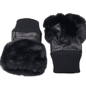 Black Faux Fur Fingerless Gloves - HAYGEN