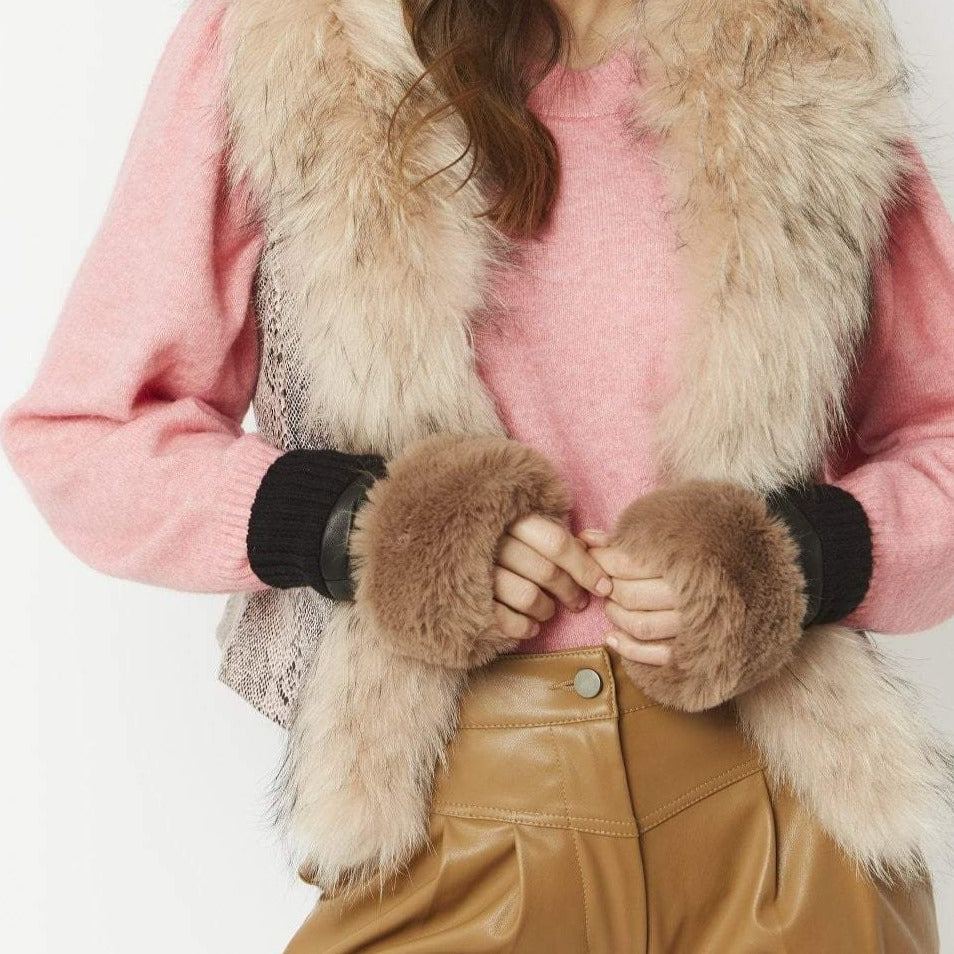 Mocha Faux Fur Fingerless Gloves - HAYGEN