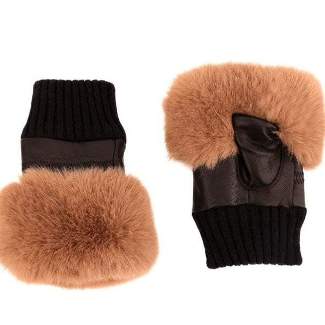 Mocha Faux Fur Fingerless Gloves - HAYGEN