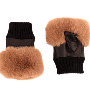 Mocha Faux Fur Fingerless Gloves - HAYGEN