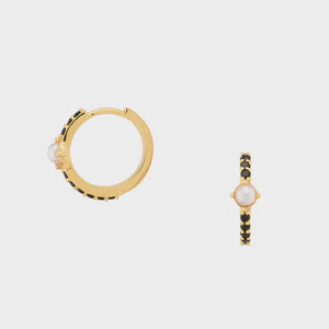 Jet and Pearl Stationed Huggie Hoop - HAYGEN