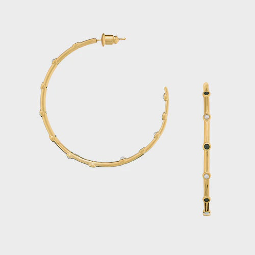 Fine Crystal & Pearl Station Large Hoops - Jet - HAYGEN