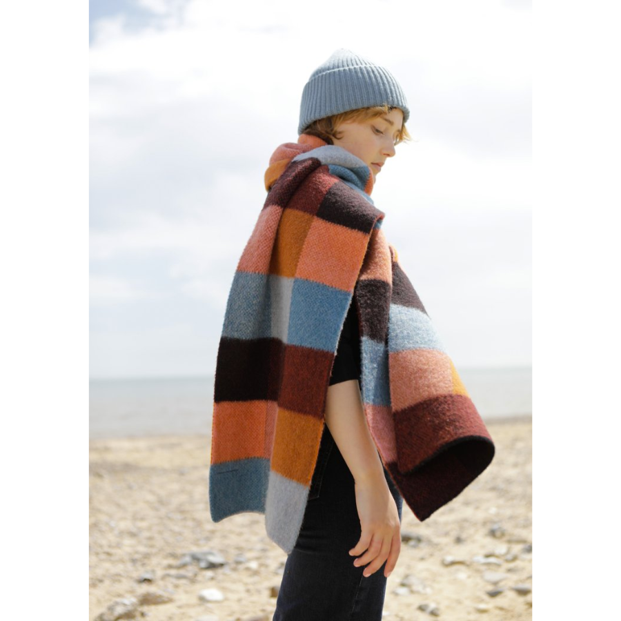 Quinton & Chadwick - Big Brushed Scarf - Brown, Coral & Blue - HAYGEN
