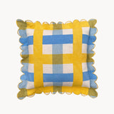 Amuse la Bouche - Outdoor Lemon & Azure Check Scallop Cushion Cover - HAYGEN